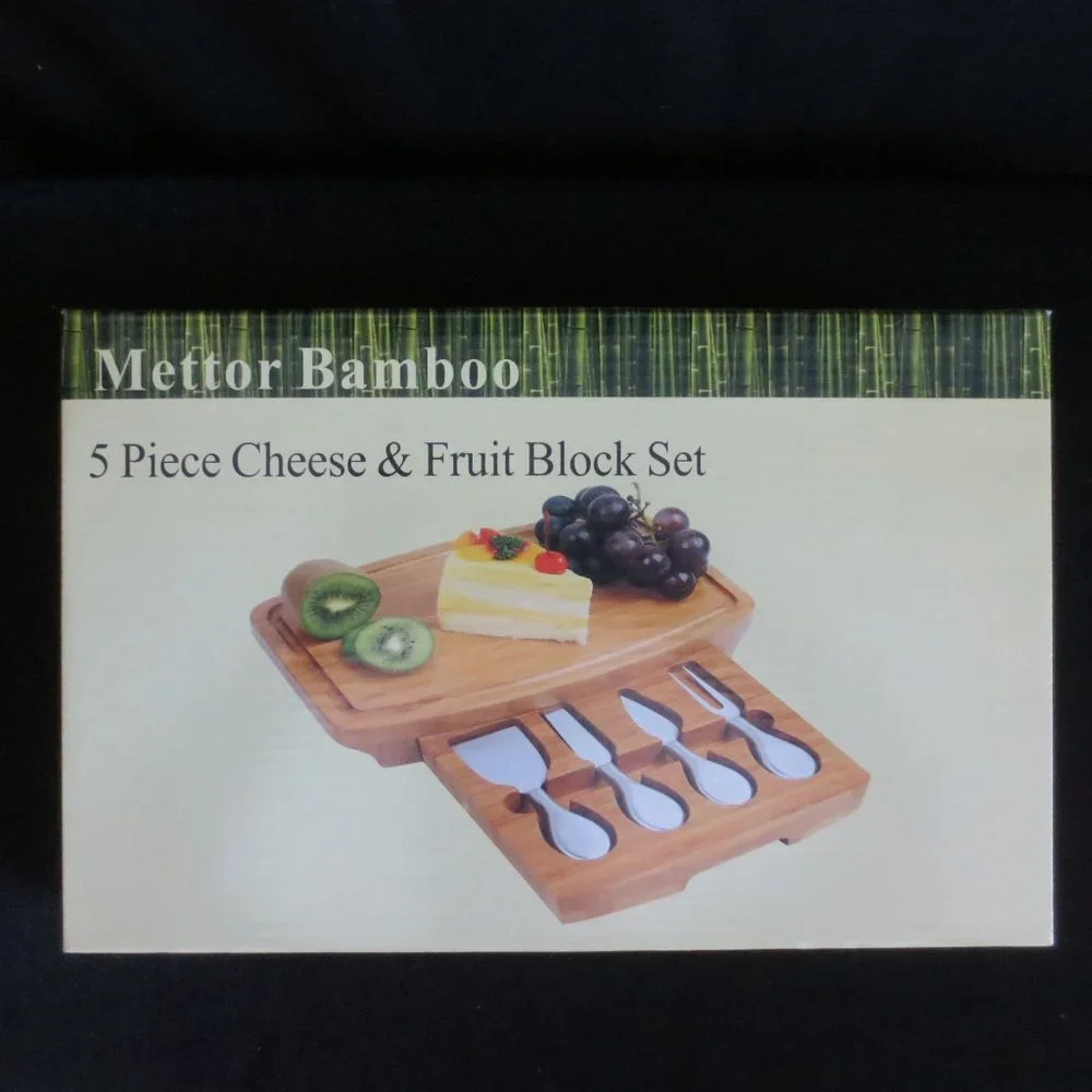 NEW Mettor Bamboo Cutting Block Set Cheese & Fruit Natural Bamboo Serving Ware